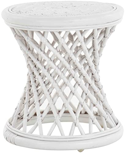 korb-outlet Rattan Hocker gekreuzt Rattanhocker Fußhocker Rund Schemel Beistell-Hocker (Weiss)