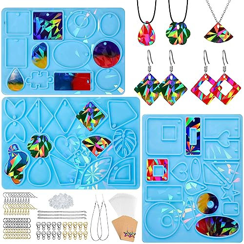 Souarts Resin Silikonform Epoxidharz Formen Silikon Holografisch Effekt DIY Gießform Harz Silikonformen Anhänger für Ohringe Kette Tasche Weihnachtsbaum Deko (Blau 3PCS)