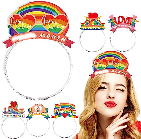 Niktule Regenbogen-Haar-Accessoires - Love is Love Stirnband 6 Stück | Regenbogen Haarreifen, LGBT Haarband für Pride Month Parade