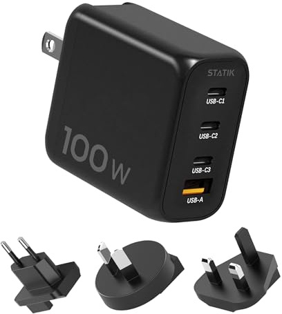 STATIK 100W GaN Charger Super Fast Charger Block USB C - 4 Ports Wall Charger Block Type C Plug Adapter, High-Speed Power Compatible with Laptop Chargers & Adapters