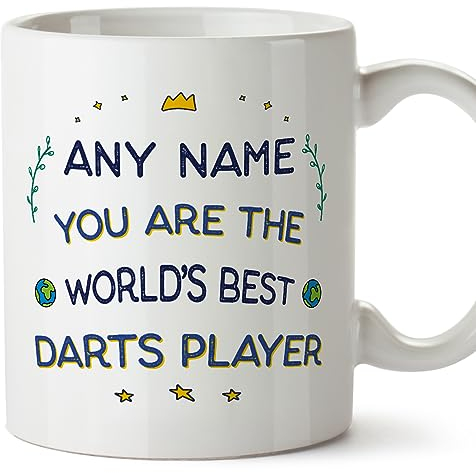 MUGFFINS Personalised Mug for Darts Player - in English - World's Best - Funny Custom Gift for Colleagues - Ceramic 11oz Mug