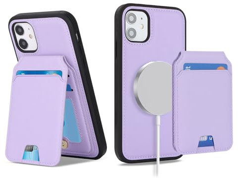Havaya For iPhone 12 Mini Case Compatible with Magsafe, Detachable Card Holder Leather Wallet Case for Women and Men - Purple