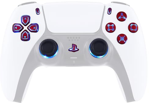 eXtremeRate 7 Colores 9 Modos Luminoso Joysticks D-Pad Acción Share Home Botón para ps5 BDM-030/040/050 Multicolor LED Botones Teclas DTF V3 LED Kit para ps5-No Incluye Mando(Simbolos Rojo Escarlata)