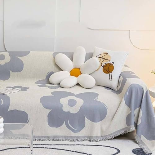 Gualiy Sofa Überzug 180x260cm, Blumenmuster mit Fransen Couch Überzug 2 Sitzer Sofaüberwurf rutschfest Hellviolett Sofa Überzug für Wohnlandschaft