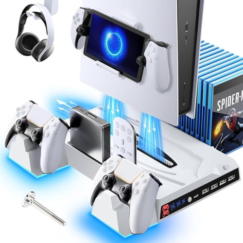 Fenolical Stazione di Ricarica Rapida USB per Controller PS5, Adattatore AC 5V/3A, Accessori Ricarica Doppia Playstation5 Stile Cane Elettronico con Indicatore LED-Arancione