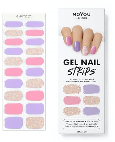 MOYOU LONDON Semi Cured Gel Nail Strips - 20 Pcs. Nail Wraps for Salon-Quality Manicure - Works with Any UV Lamp - Easy to Apply, Trim, & Remove Gel Stickers