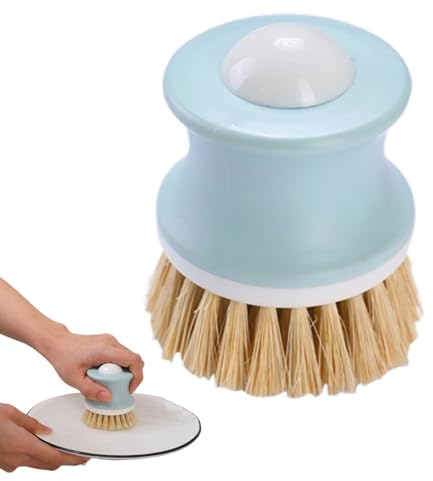 Sisal Bristle Dish Brush, bambboo Dish Scrubber, Soap Dispensing Palm Brush, bambboo Dish Scrub Brushes With Handle, Eco Friendly Natural Dishes Washing Brush for Cleaning Pots, Pans & Vegetables