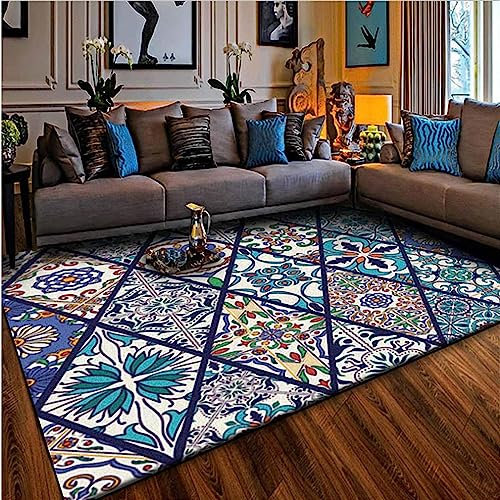 3D Gedruckter Teppich Fliese Blaue Geometrische Blume Wohnzimmer Schlafzimmer Anti Rutsch Carpet Kinder Mädchen Jungen Zimmer Spielen Krabbeln Fußmatten 40 X 60 cm -4X6O-B0