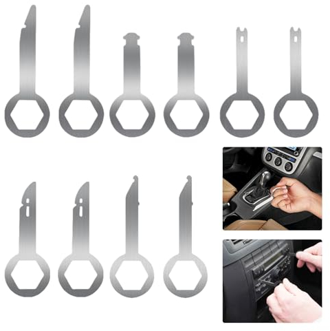 KASESSS 10 Pièces Kit Cle Extraction Autoradio, Outil de Déverrouillage D'autoradio Réutilisable, Acier Inoxydable Clef Extraction Autoradio Compatible avec Mercedes Audi Porsche Renault BMW Opel