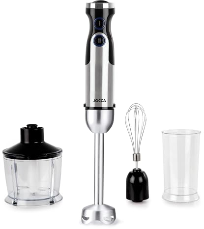 JOCCA - Mixeur Plongeant 1200W avec Accessoires | Lames et Pied en Acier Inoxydable | 6 Vitesses et Fonction Turbo | Robuste et Polyvalent