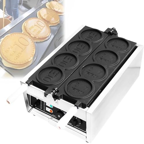 Commercial Electric Bread Machine, 3000W Gold Coin Waffle Maker, Non-stick Pie Maker with Timing, Temperature Control, 4 Gold Coins Cake Machine for Party, Cake Shop, Snack Bar