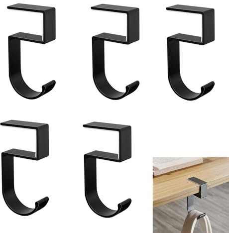 JJiaoLinin Bag Holders for Table,5PCS Portable Handbag Hooks for Tables,Detachable Non-Slip Bag Holder - Multi-Functional Storage Hook for Table, Living Room or Office,Black