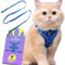 Tikxlafe Katzengeschirr mit Leine, 150 cm, Katzenleine mit Geschirr, Polyester, verstellbares Katzenleinen-Set, ausbruchsicher für Kätzchen (Blau, M)