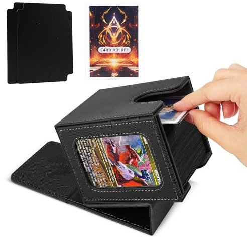 ArtBoutiq MTG - Caja de mazo para exhibición de comandante, caja de cartas para 100 tarjetas de doble manga, caja de almacenamiento de tarjetas TCG con 2 separadores y 1 cargador superior (negro)