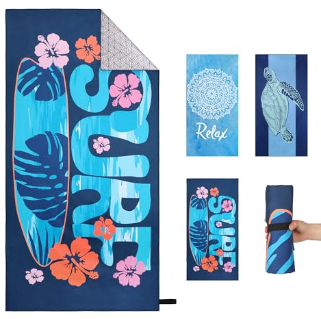 Yeahshion Serviette de Plage à Séchage Rapide 180x90 cm, Grande Serviette de Sport en Microfibre Anti Sable, Serviette de Plage Portable pour Sport, Voyage, Yoga, Natation, Surf Bleu