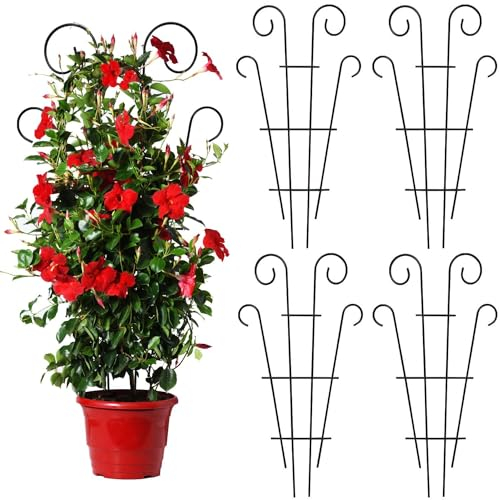 Mklsit Rankgitter für Topfpflanzen, Metall, für Kletterpflanzen, Outdoor, Innenbereich, schwarz, beschichtet, Blumentopf-Spalier für Kletterpflanzen, Zimmerpflanzen, Ranken, Efeu, 4 Stück