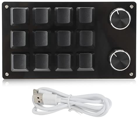 Bediffer One Handed Macro Mechanical Keyboard 12 Key Multifunction DIY Programmable Keypad for Office Gaming (Black),console