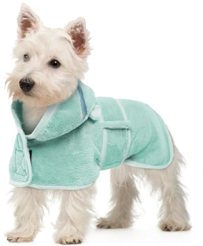 OUOBOB Hundetrockenmantel XS Grün – Mikrofaser Bademantel mit Kapuze & verstellbaren Bauchgurten, schnell trocknend – Perfekt für kleine Hunde wie Chihuahua, Dackel, Yorkie