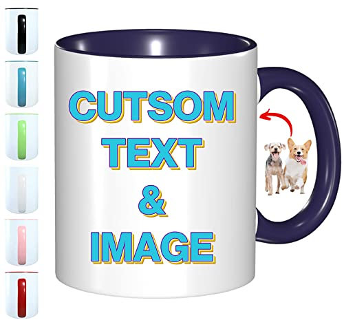 FEICANSEN Custom Mug Personalized Mug Customizable Gift Cup Customized Photo and Text or Logo Funny Picture Coffee Cup (Navy Blue)