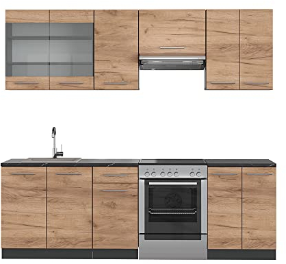 Vicco Küchenzeile Fame-Line, Goldkraft Eiche/Anthrazit, 240 cm, AP Eiche