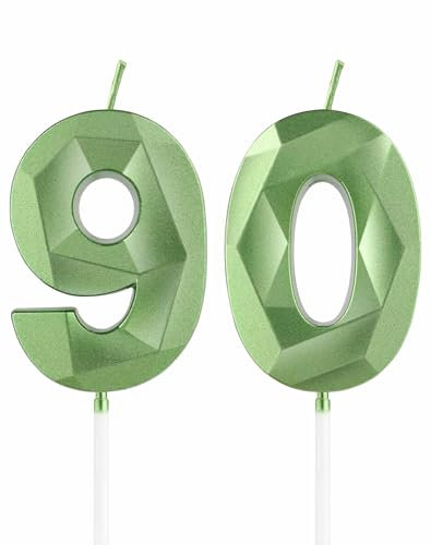 mciskin Green 90th Birthday Candles, 3D Number 90 Candles for Cake, Women Men 90th Birthday Decorations,Sage Green Candle Cake Topper Decorations for Birthday Party Weddings Anniversary Supplies
