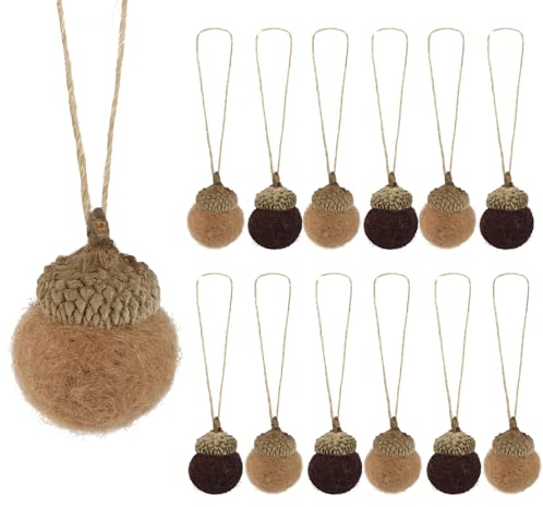 12 pcs Handmade Brown Felt Acorn Ornaments Fall Hanging Ornaments Felt Acorn Decorations for Tree with String for Home Room Autumn Fall Thanksgiving Tree Decorations