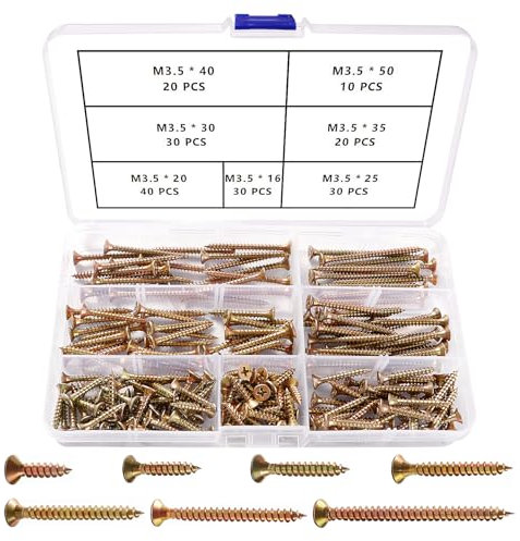 VooGenzek 180 Stücke M3.5 Grobgewinde Trockenbau schrauben Sortiment, Kreuzschlitz schrauben, Selbstschneidende Holzschrauben, für Trockenbau, Gipskarton, Gelb