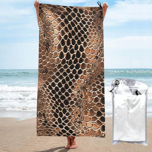 Mexpekil Snake Skin Print Large Beach Towels for Adults Sand Free Microfibre Beach Towel Quick Dry Bath Towel Lightweight Travel Towel with Bag for Gym Camping Swim Yoga 80x160cm