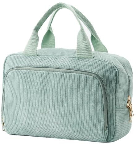 Funtlend Damen Kosmetiktasche Cord Kulturtasche Damen Kosmetikbeutel mit vielen Fächern Cord kulturbeutel Kosmetik Tasche Reise Kulturbeutel Waschtasche für Travel Mädchen Damen