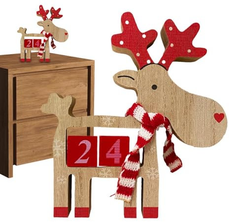Weihnachtliche Tischdekoration, Weihnachtskalender, Holzblock, Weihnachtskalender, Urlaubs-Elch-Kalender, festliche Kalenderblöcke, 16 x 15 x 3 cm, für Zuhause
