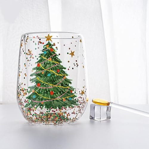 Zibeem Christmas Coffee Mug Cute Christmas Tree Mug Double Walled Christmas Glasses Mugs Christmas Tree Insulated Glasses Cup Espresso Cup Novelty Giftss for Christmas Birthday