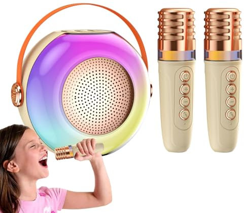 Máquina de karaoke inalámbrica, máquina de karaoke portátil, altavoz pequeño con dos micrófonos, luces LED, altavoz de ordenador, reproductor de música para reunión familiar