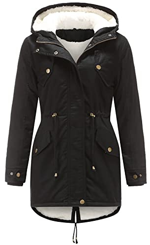 Damen Winterjacke mit kuscheliger Kapuze Wintermantel, Damen Warm Winter Parka Mittellang Winterjacke Winterparka Dicke Coat Große Größen,Damen Winter Jacke Teddyfell Gefütterte Winterjacke