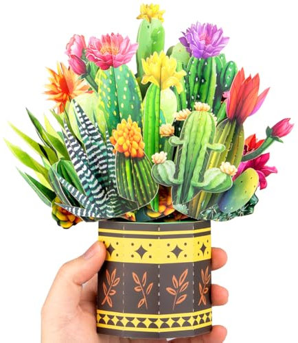 CNLITIHEKA Cactus Flower Bouquet Pop Up Card, Pop Up Flower Bouquet Card, Get Well Soon Cards, 3D Pop Up Birthday Card, Anniversary Card - Includes Envelope And Note.