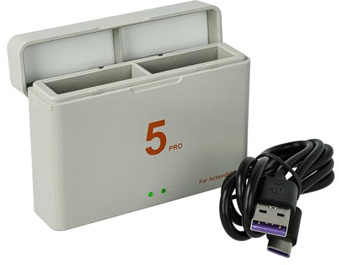 vhbw Dual USB Ladegerät kompatibel mit DJI Osmo Action 3, Action 4, Action 5 Pro Kamera/Akku - Ladeschale, Ladeanzeige