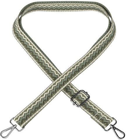 EAZY CASE - Verstellbarer Taschengurt, Ersatz Gurt für Handtaschen, Schulterriemen für Umhängetaschen, dünner Riemen für Taschen und Tragetaschen, DIY Taschenband, Wellen - Grün Beige Metall Silber