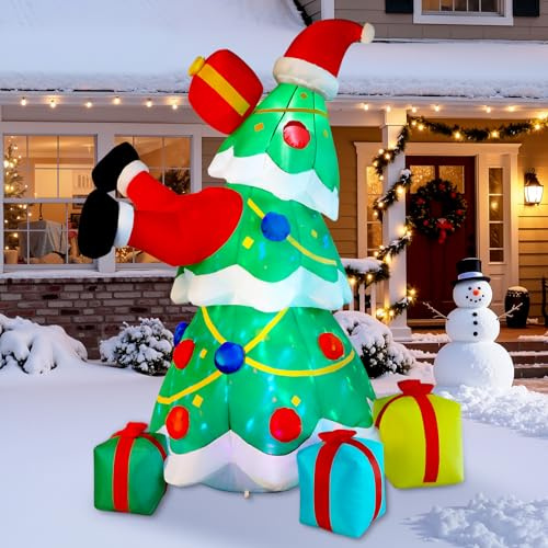 Alupssuc 210CM Albero di Natale Decorazione Gonfiabile con Luci LED Incorporate per Decorazioni Natalizie, Decorazioni Natalizie Gonfiabili per Feste all'Aperto per Prati, Giardini all'Aperto(7FT)