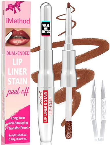 iMethod Lip Liner Stain – Lippenfarbe, 2-in-1-Abzieh-Lippenfarbe mit zwei Enden und Pinzette, natürlich, langanhaltend, einfach anzuwenden, für alle Hauttypen, hält den ganzen Tag, Coffee