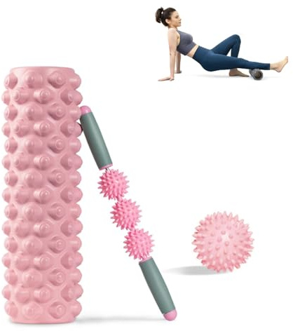 Rouleau de massage musculaire 3 en 1 Kit d'entraînement myofascial mousse Roller avec bâton et balle massage pieds soulage la tension musculaire