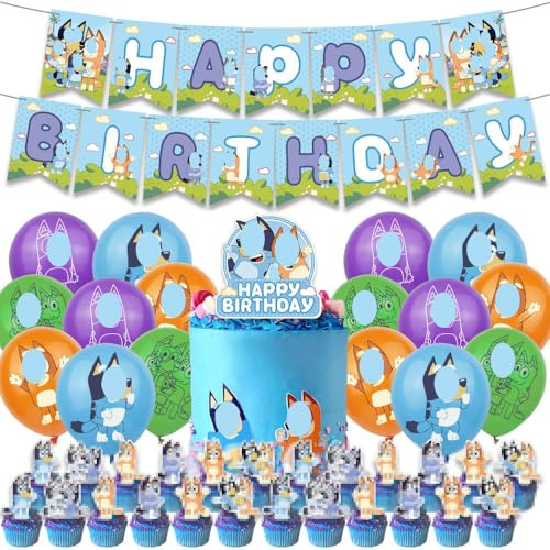 Bule Dog Birthday Decoration Birthday Party Supplies Happy Birthday Banner, Balloons, Cake Topper, Cupcake Toppers