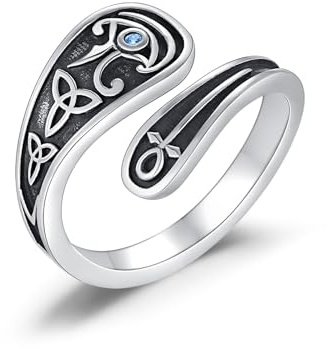 YueYuan Auge des Horus Ring 925 Sterling Silber offen | Ägyptischer Knotenring mit Kristall, Geschenk zu Geburtstag, Weihnachten, Halloween und für Vintage-Fans