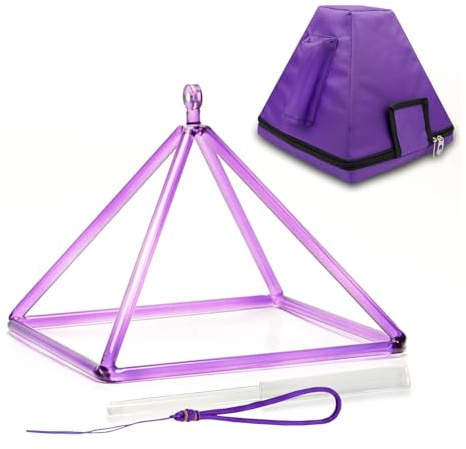 KVKA Quartz Clear Crystal Singing Pyramid 6-12 inch with Carrying Case and Quartz Suede Striker (8 inch purple)