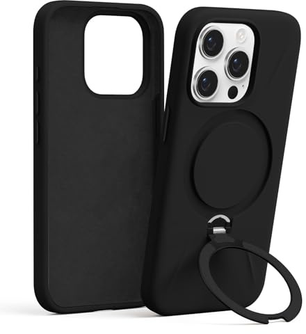 Pnakqil Coque Magnétique Béquille pour iPhone 14 Pro Max/13 Pro Max 6.7 Compatible Rotation à 360°Support, Étui Compatible avec MagSafe Anneau de Support pour Appareil Photo Militaire Résistant，Noir