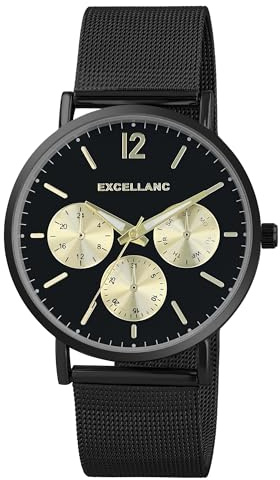 Excellanc Herren Armbanduhr aus Edelstahl in Schwarz, in Einer Länge von 23.5 cm, Klassisches Design für jeden Mann