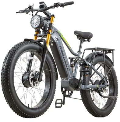 BURCHDA Dual Motor 95/190 N.m Electric Mountain Bikes for Adults E-Bike 48V 20Ah Removable Battery up to 120 km, 26X4 Fat Tire Ebike with LCD Display Full Suspension Bicycle RX80 (RX80 Dual Motors)