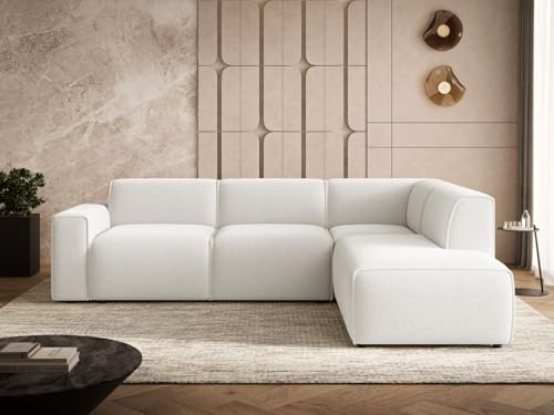 GRAINGOLD Eluno Ecksofa 292x220 cm, L-Form Sofa, Sofa für Wohnzimmer, Bouclé Stoff, 4-Sitzer Eckcouch, Modernes Design (Weiß, Rechts)