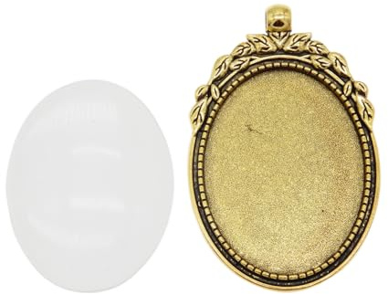 Julie Wang 10 Sets ovale Einfassungen für Anhänger in antik-goldener Farbe mit klaren Glas-Cabochons – Blanko-Charms für Schmuckherstellung, Resin-Kunst, 40x30 mm