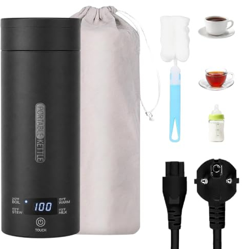 Herbst Reisewasserkocher Klein 500ML, Tragbarer Reise Wasserkocher | Mit Temperatureinstellung,Portable Kettle aus 316 Edelstah,Schnellkoch-Funktion Automatische Abschaltung für Reise,Hotel&Büro