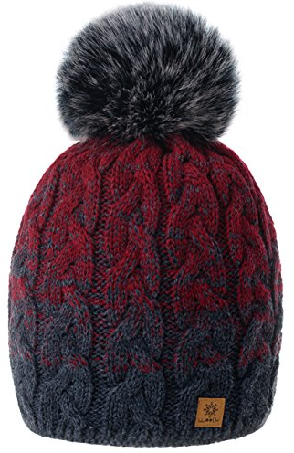 MFAZ Morefaz Ltd Damen Herren Winter Beanie Strickmütze Mütze Wurm Fleece Bommel Fashion SKI (Dark-Grey Burgundy)