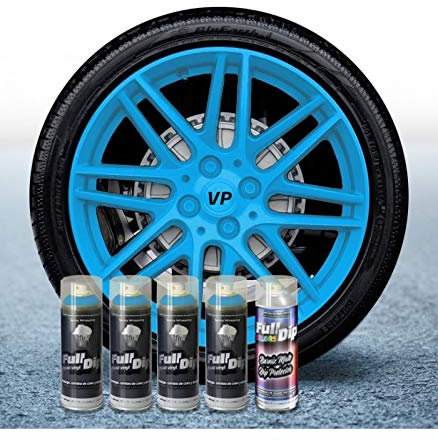 Pack Llantas Vinilo LIQUIDO Full Dip 4 Sprays Azul Luminoso con Proteccion Mate